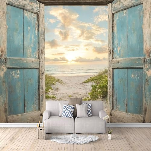 3D Fototapete Strand Meer 250x175 cm Foto Tapete Vlies Wandtapete, Modern 3D Effekt Motivtapeten,für Wohnzimmer Schlafzimmer, Kinderzimmer.