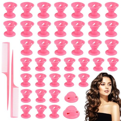 40 Stück Lockenwickler Groß Heatless Curls Overnight Curls Locken Über Nacht Kleine Locken zum Einschlafen Schönheitshilfe Ohne Hitze Einfaches Haarstyling (Rosa)