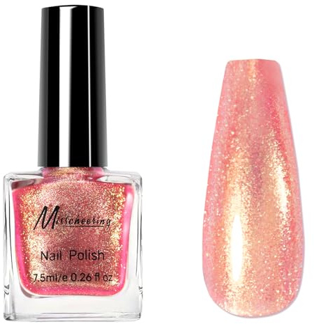Coral Orange Nail Polish - Chameleon Holographic Nail Polish - 60 Seconds nail Varnish Quick Dry - Shimmer Nail polish - Transluscent nail Polish Breathable, No Chip Long Lasting for Women Girls