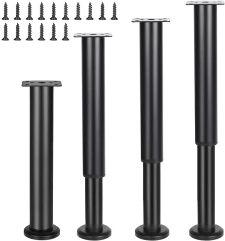 4 Pièces Pieds de Meuble, 25-42cm Pied de Meuble Reglable , pieds de meubles en métal noir, adaptés aux pieds de meubles DIY pour armoires, canapés, tables, chaises, supports TV et tables de chevet