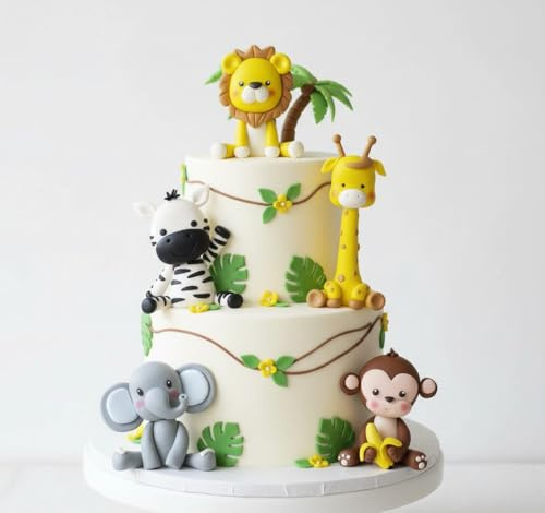 Dschungel Tiere Cake Topper, 5 Stück Tiere Geburtstag Tortendeko, Löwe, Affe, Elefant, Zebra und Giraffe, TortendekoWaldtiere Tiere, für Geburtstagsfeier, Baby Showe