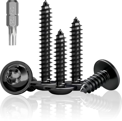 Lot de 100 vis à tête bombée noires M5 x 50 mm pour bois A2 V2A, vis à bois noires en acier inoxydable pour panneaux acoustiques, vis à tête plate Torx