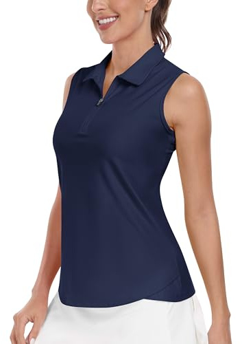 MoFiz Women's Sleeveless Golf Tennis Polo Shirts Zip Up Sports Workout Quick Dry Gym Yoga Tank Top