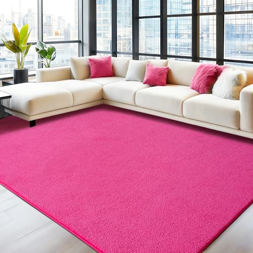 Teppich Wohnzimmer Groß 160x230cm Pink, Waschbarer Kurzflor Teppich | Flauschig Weich & Rutschfest, Einfarbiges, Modernes Design für Wohnzimmer, Kinderzimmer, Flur und Büro