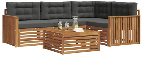 vidaXL Outdoor-Sofagarnitur mit Kissen 5 pcs Natur und Anthrazit, Outdoor-Sofa, Gartensofa, langlebige Möbel, modernes Terrassen-Set, gemütliche Lounge-Ecke