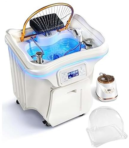 Japanisches Kopf-Spa-System (3000 W), Tragbares Kopf-Spa-Shampoo-Becken Mit 60-L-Frischwassertank Und 30-L-Abwassertank, Wasserzirkulation, Heizung, Begasung, Phototherapie, Mo-bil(White)