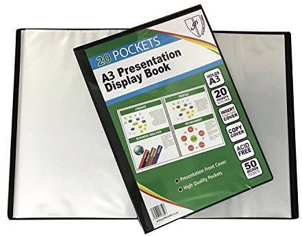 PROTECTAFILE A3 Black Pocket Presentation Display Book (20 Pockets) - Sleek Black Portfolio Organizer - Portfolio Folder for Artwork, Portfolio Album Binder, Portfolio Presentation Book