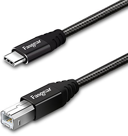 Fasgear Cable USB C Midi, cable tipo C a USB B, 1 paquete de cable de escáner de impresora trenzado de nailon conector de metal compatible con HP, Canon, impresoras, teclado Midi (1,8m, Negro)