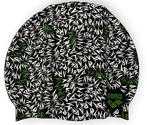 Arena Print 2 Unisex-Silikon-Badekappe für Erwachsene, Damen und Herren, intensives Training, komfortabel, rutschfest, Lange Haare, Farben