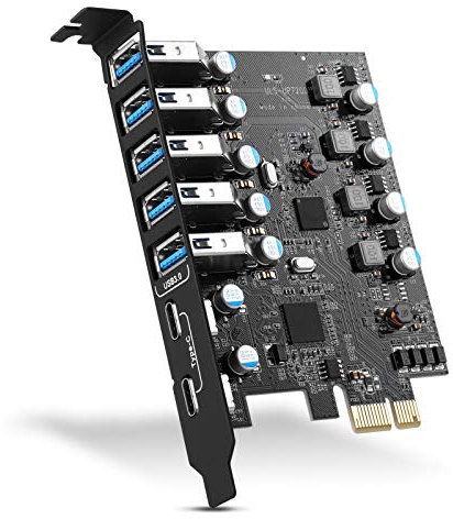 ULANSEN - Adaptador PCI-E a 7 Puertos Tipo C (2), Tipo A (5) Hub USB 3.0 con Tarjeta de expansión Interna PCI Express para Windows Mac Linux