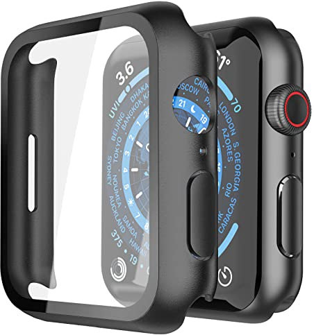 Recata 2 Pièces Noir PC Coque Compatible avec Apple Watch Series 9 (2023) Serie 8 Serie 7 41mm avec Protection ecran en Verre Trempé, HD Clair Ultra Mince Anti-Choc Protection iWatch