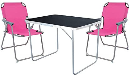 Mojawo Ensemble Table de Camping et 2 chaises Pliantes Rose