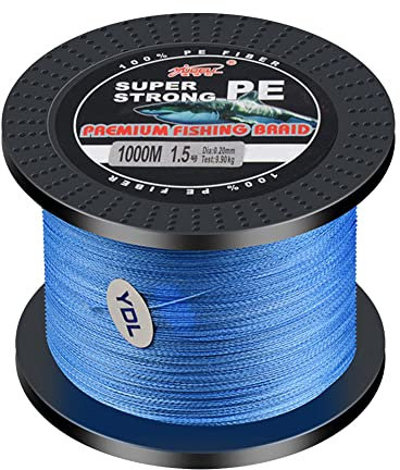 L SERVER Filo Trecciato da Pesca 1000m 4 Intrecciato Filo da Pesca PE Anti-morso Mare Pesca Lenza Esca Lenza da Pesca 4.8-45kg, Blu, 1.0 (0.16mm/8.3kg)