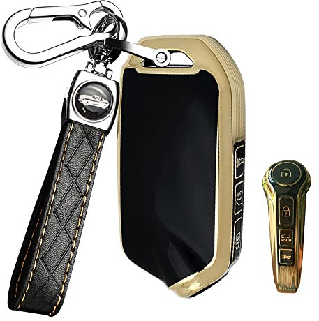 ontto Autoschlüssel Hülle Schlüsselhülle Cover Passt für Kia Stinger GT CK K900 2018 2019 2020 2022 2023 Keyless Go Fernbedienung Schlüsselanhänger Silikon Schutzhülle Cover Schlüsseletui-Schwarz