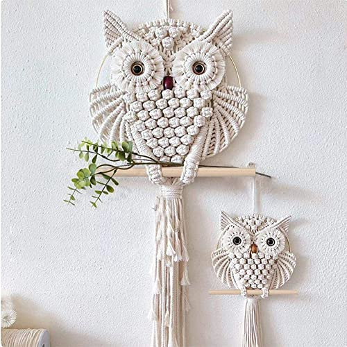LUMoony 2Pcs Eulen Wandteppich Kunst Dekoration Handgewebter Wandbehang Traumfänger Makramee Wandbehang Boho Tapisserie Gewebte Haus Dekoration Home Deco