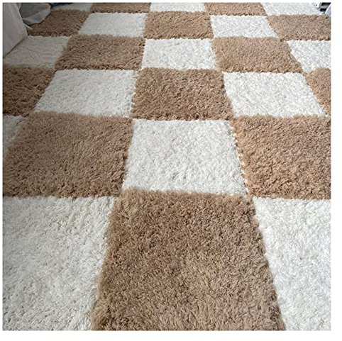 10 Pieces Interlocking Carpet Tiles, Soft Shaggy Plush Foam Mats, Fluffy Area Rugs, Anti-slip Carpet, Play Mat For Home Living Room Bedroom(Color:Apricot+White)