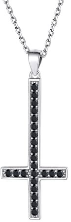 Supcare Halskette mit schwarz CZ 925 Kette Unisex Petruskreuz Anhänger Kreuz Kette umgedrehtes Kreuzkette Upside Down Kreuz Umkehrung Kette Cross Necklace Kruzifix Jesus Kette Modeschmuck für Ehemann