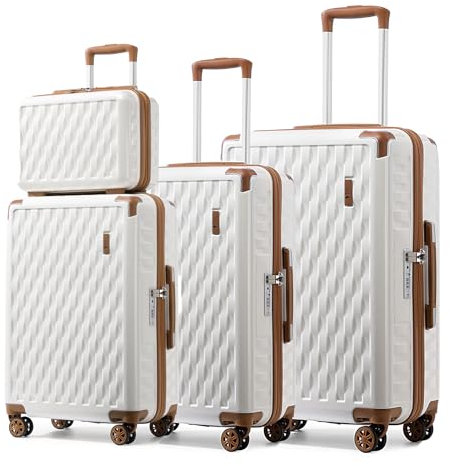 Sea choice Ensemble de Valises Rigides en PC avec Trousse de Maquillage Serrure TSA 8 Roues, Bagages de Voyage 4 pièces (55cm/65cm/75cm)(Blanc)