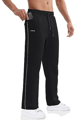 BROKIG Gerade Hose Herren Laufhose Lang Hose Offener Beinabschluss,Loser Passform Sporthose Herren Freizeithose mit Taschen Komfortable Trainingshose für Männer (Schwarz,XXL)