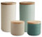 SPRINGLANE Keramik Vorratsdosen mit Holzdeckel Mint, Kautschukholz-Deckel, Aufbewahrungsdosen, Frischhaltedosen - (4tlg. Set: Creme, Sand, Hellgrün, Dunkelgrün NEU)