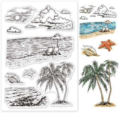 PH PandaHall Transparenter Sommerstrand Stempel, Transparenter Stempel aus PVC-Kunststoff für Grußkarten, Scrapbooking, Dekorieren, Kartenbasteln