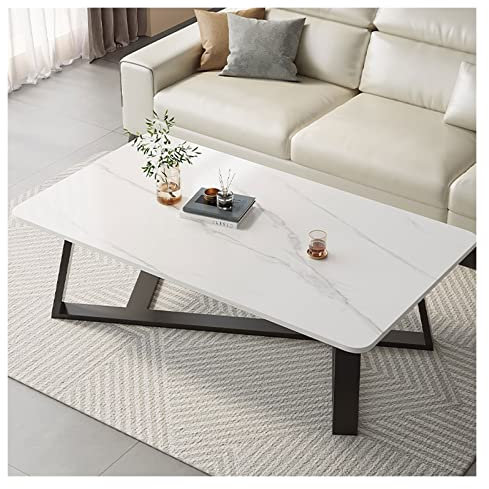 Moderne Sofatische 39-Zoll-Couchtisch mit Rock-Tischplatte und Metallrahmen, Moderne rechteckige Couchtische for Wohnzimmer, Gästehalle, Empfangsraum Wohnzimmer Beistelltisch (Color : White)