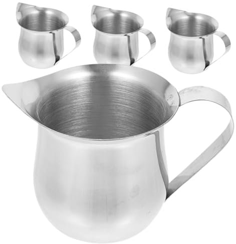 Cabilock 4 Piezas taza de leche de acero inoxidable cremera práctica jarra de leche humeante taza vaporera de leche tazas de espresso cafetera vaso para espumar crema taza de medir espresso
