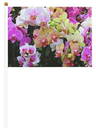 Orchideen-Flagge, doppelseitig, 14 x 20,8 cm (mehrere Sets), Mini-Stick-Flagge, kleine Flagge, Festival, Event