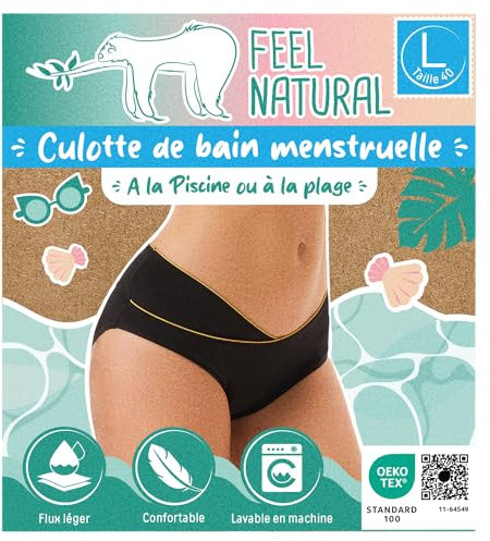 Culotte Menstruelle Maillot de Bain - Taille L - Protection Hygienique Lavable, Coupe Haute - Flux Léger - Piscine, Plage, Absorbante & Confort Réutilisable - Culotte Taille Haute Incontinence Femme