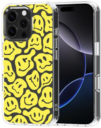 MOSNOVO Case for iPhone 16 Pro, [Buffertech 6.6ft Military-Grade Drop Protection] [Anti Peel Off Tech] Clear TPU Bumper Phone Case Cover Design - Melted Yellow Smiles Face