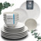 Steingut Geschirrset 6 Personen Hygge 18 tlg. TESTSIEGER, Traumhaftes Skandinavisches Steingut Geschirr Set, Schüssel- und Teller Set, Tafelservice 6 Personen, Geschirrsets Pure Living in Hellgrau