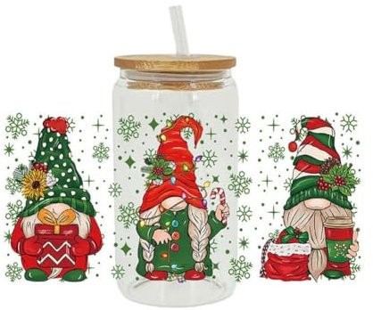 Christmas Theme Vintage UV DTF Cup Transfer Stickers for Crafts - Glass CL X3B9 Decals - Waterproof Santa