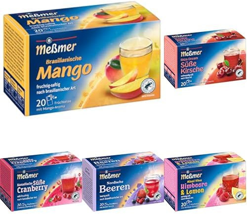 Meßmer Ländertee | 5 x 20 Teebeutel | Mango, Kirsche, Himbeere-Lemon, Beere, Cranberry | Glutenfrei | Laktosefrei | Vegan