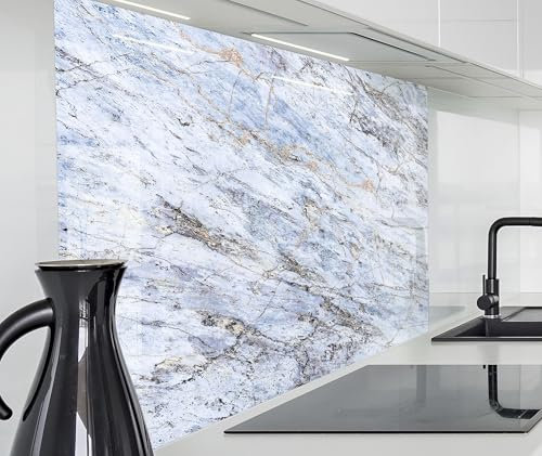 timalo Spritzschutz Wand für Herd, Küche Küchenrückwand Glasoptik | Acryl Glas 2mm | Glasrückwand Acrylglas Wandpaneele Rückwandschutz Platte | 100x50cm Blau Marmoriert