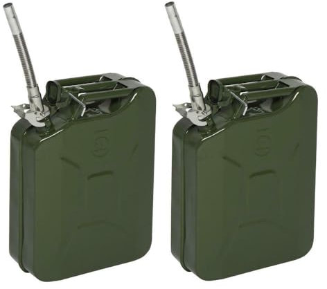Karl home 2 x 20 L Metal Gas Can Fuel Tank Can Petrol Diesel Storage Can Portable with Flexible Spout, for Automobile Vehicle Off Road Emergency Supply, Green