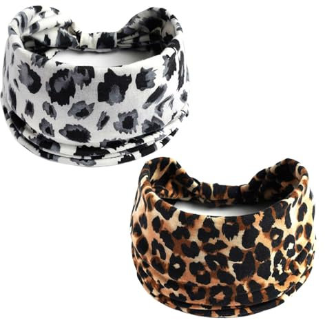 Lot De 2 Bandeaux Imprimés Léopard, Bandeaux De Sport, Bandeaux Doux, Bandeaux Respirants Absorbant La Transpiration, Bandeaux Élastiques, Bandeaux Décoratifs Tendance.