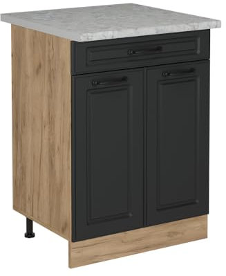Vicco Küchenunterschrank R-Line, Schubladenschrank für die Küche, Anthrazit Landhaus, 60 cm AP Marmor