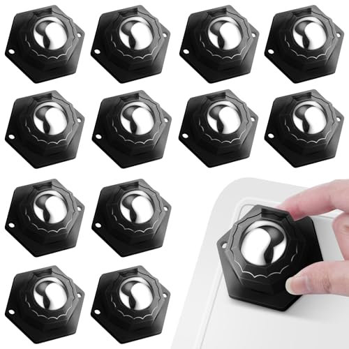 Flintronic 12 Piezas Ruedas para Muebles Pequeñas, 20 mm Ruedas Giratorias Autoadhesivas, Ruedas 360 Grados para Muebles, con Tornillos y Adhesivos, para Muebles Pequeñas Mesita Caja, Negro