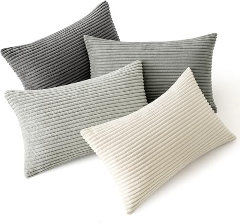 MIULEE Kordsamt Kissenbezug Kissenhülle Dekorative Sofakissen Quadratische Dekokissen Zierkissenbezug Gestreifte Kissenbezüge für Wohnzimmer Schlafzimmer 4 Stück 30x50cm Dunkelgraue Serie Series