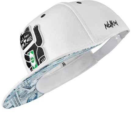 Nebelkind Snapback-Cap-Herren Damen Winkekatze Weiß Einheitsgröße OneSize Größenverstellbar Unisex hochwertige Basecap trendig Streetwear Style Baseball-Kappe mit geradem Schirm Retro