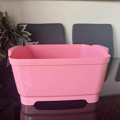 LIAMRA Kitchen Washing Up Bowl with Drain Plug, Large Rectangular Design, Pink, Kitchen Sink dishwashing up Bowl