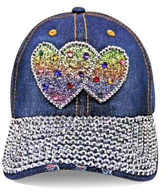 Gloop Damen Herren Baseball Cap | Topstyle Jeans Cap im Vintage Style mit Stern und Strasssteinen Baseball