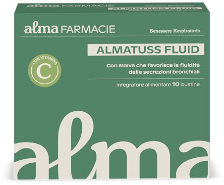 Almatuss Fluid Alma Farmacie NAC 600 mg Mucolitico Vitamina C 10 Bustine | N-acetilcisteina fluidificante con Vitamina C, Zinco e Malva, glutatione e difese immunitarie.Senza glutine e lattosio