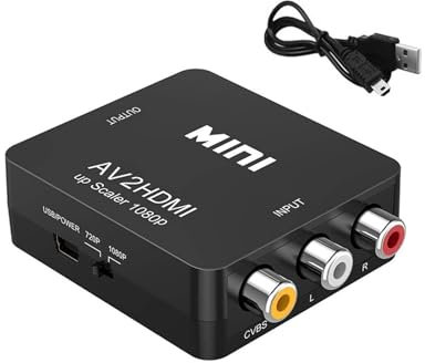 YLK Convertidor RCA a HDMI, Convertidor de AV a HDMI, Adaptador de Audio y Video CVBS Compuesto Mini RCA 1080P Compatible con PAL/NTSC para TV/PC/PS3/PS4/Portátil/STB/Xbox VHS/VCR/Reproductores