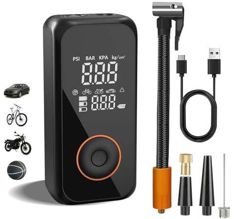 Autoyes Tyre Inflator Air Compressor,150 PSI Car Tyre Pump,Portable Cordless Tyre Inflator, Wireless Ring Inflator Recharge,Digital Tyre Compressor Auto Off For Car Bike, Pump LED Light,Black