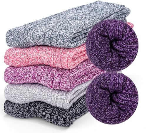 Riqiaqia 6 Paia Calzini Donna Invernali in Lana Merino Calzini Termiche Vintage Inverno Calze Caldi in Cotone Donna per Trekking, Escursioni, Sport