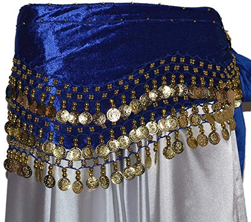 Tanzbekleidung & Accessories Bauchtanz MÜNZGÜRTEL HÜFTTUCH Belly Dance BAUCHTANZGÜRTEL HIP Scarf Karneval XXL (XXL: 215 cm, Blau)