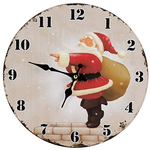 noTrash2003 Weihnachtliche Wanduhr 28 cm Durchmesser Uhr Christmas X-Mas mit Santa Claus dem Weihnachtsmann im Retrolook