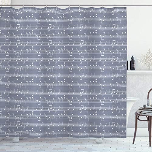 ABAKUHAUS Grau Duschvorhang, Piano Jazz Melody Music, Stoffliches Gewebe Badezimmerdekorationsset mit Haken, 175 x 180 cm, Lavendel