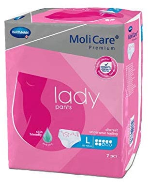 MoliCare Premium lady pants, Diskrete Anwendung bei Inkontinenz speziell für Frauen, Aloe Vera, 7 Tropfen, Gr. L, 4x7 Stück - Vorteilspackung